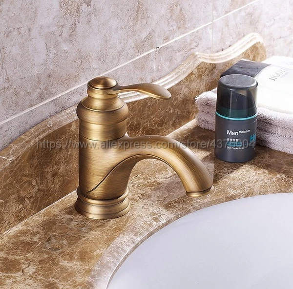 Antique Brass Concise Bathroom Faucet finish Basin Sink Faucet Single Handle water taps Nnf034