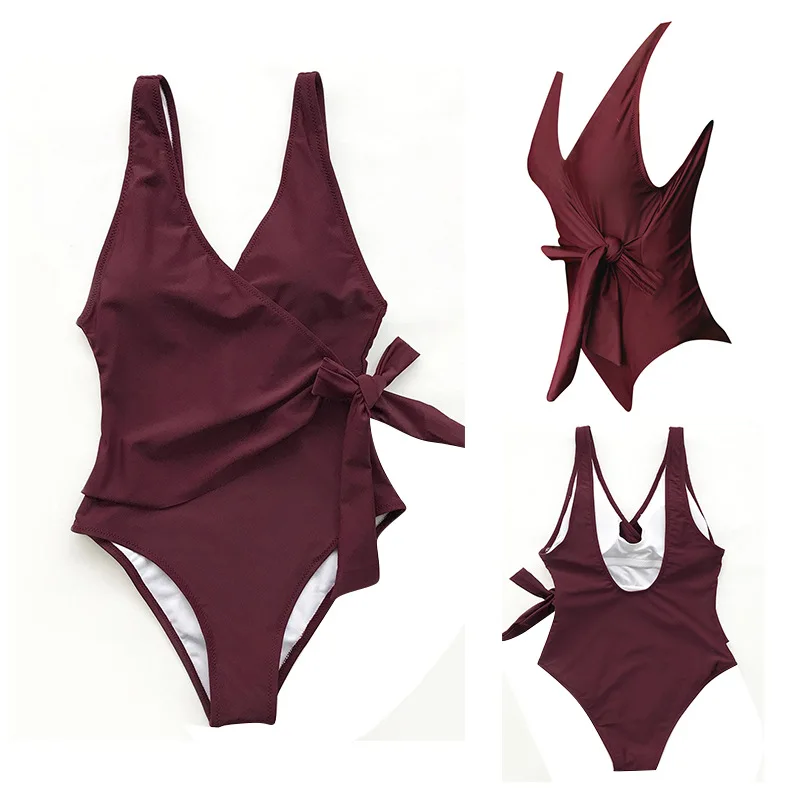 

2019 Sexy One Piece Swimsuit Women Swimwear Female Solid Burgundy Thong Backless Monokini Plus Size Swimsuit Bathing Suit XL