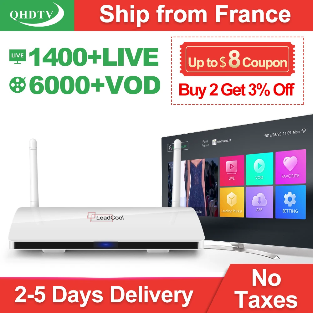 Leadcool QHDTV 1 سنة IPTV فرنسا العربية RK3229 الروبوت 8.1 1 + 8G علبة تلفزيون بروتوكول الإنترنت هولندا بلجيكا إيطاليا QHDTV الاشتراك IP TV مربع
