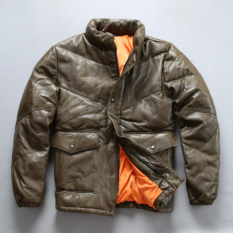 Cheap A1793 european size good quality super warm genuine goat leather jacket mens big size goat leather down jacket