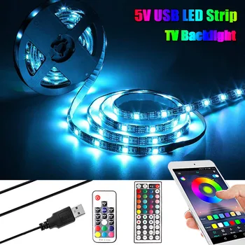 SMD 5050 USB LED Light Strip RGB Tape Flexible Neon Background TV PC LED Lights RF/Music/Bluetooth Controller RGB Strip Lighting