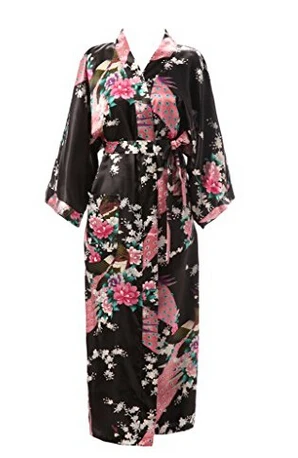 Wedding Bride Bridesmaid Robe Satin Rayon Bathrobe Nightgown Women Kimono Sleepwear Flower Plus Size S-XXXL S02D