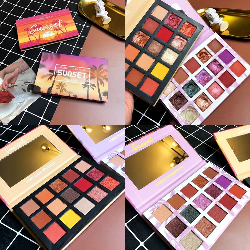 

Creamy 15 Color Sunset Eyeshadow Palette Shimmer Matte Glitter Makeup Palette Nude Pigment Smoky Eye Shadow Pallete Cosmetic