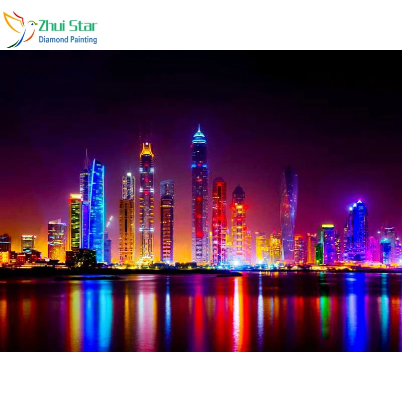 

Zhui Star 5D DIY Full Square drill Diamond painting Cross Stitch City night view Rhinestone Embroidery home Mosaic decor gift