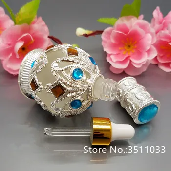 

5Pcs 10ml Luxury Antiqued Rhinestone Crystal Style Glass Bottle Tattoo Essential Oil Bottle Arom Oil Dropper Bottle Silver