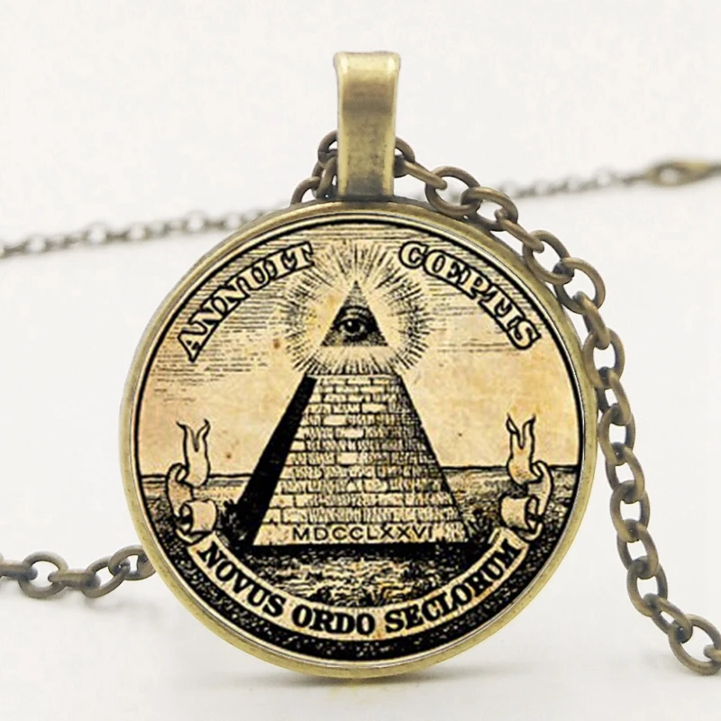 

2019 / New Retro Symbol Masonic Illuminati Antique Print Illustration Poster Glass Pendant Necklace Fashion Statement Necklace