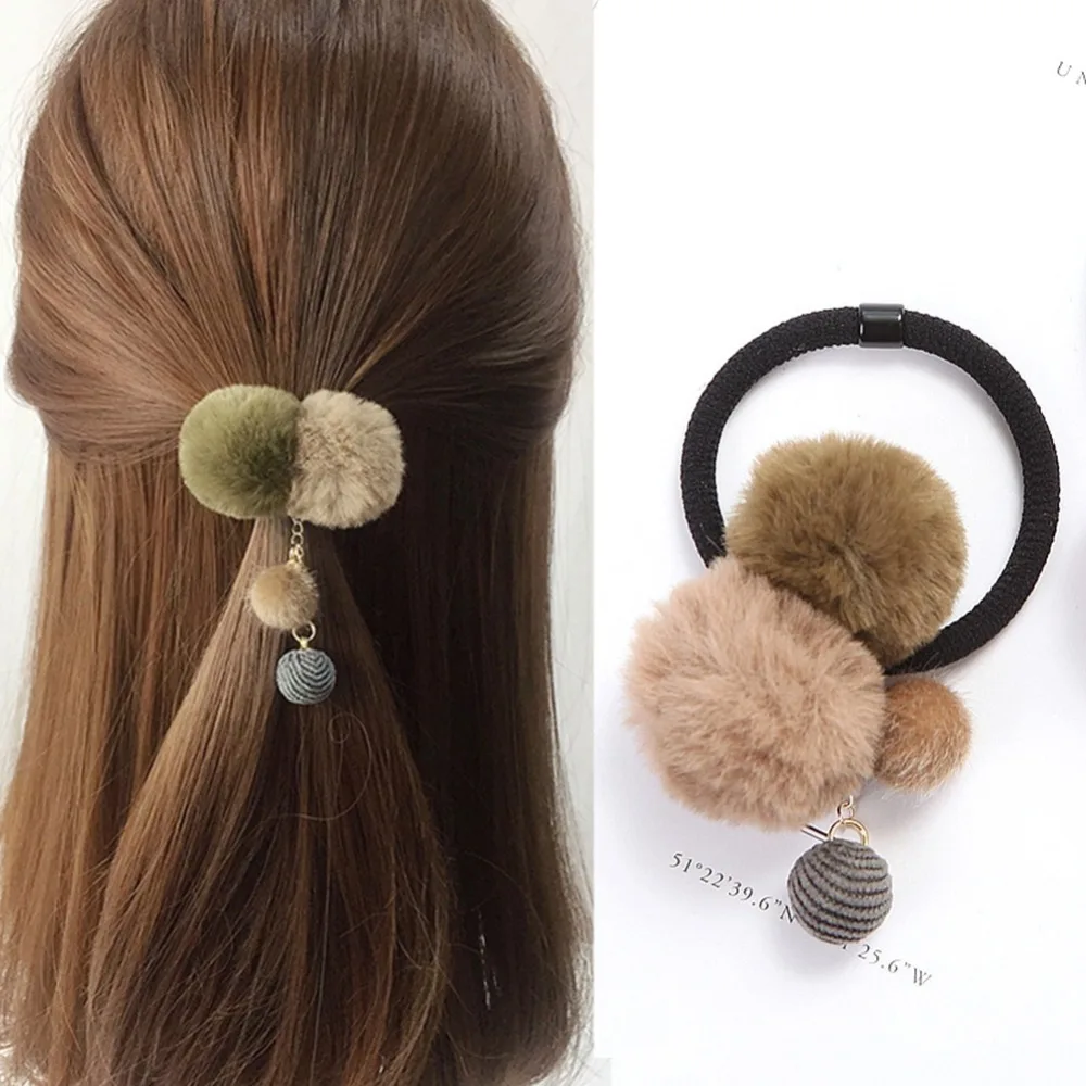 

Girls must-have Hair Accessories Colorful Pompon Elastic Hair Bands Cute Creative Faux Fur Ball Hair Rope Lovely Rubber Scrunchi