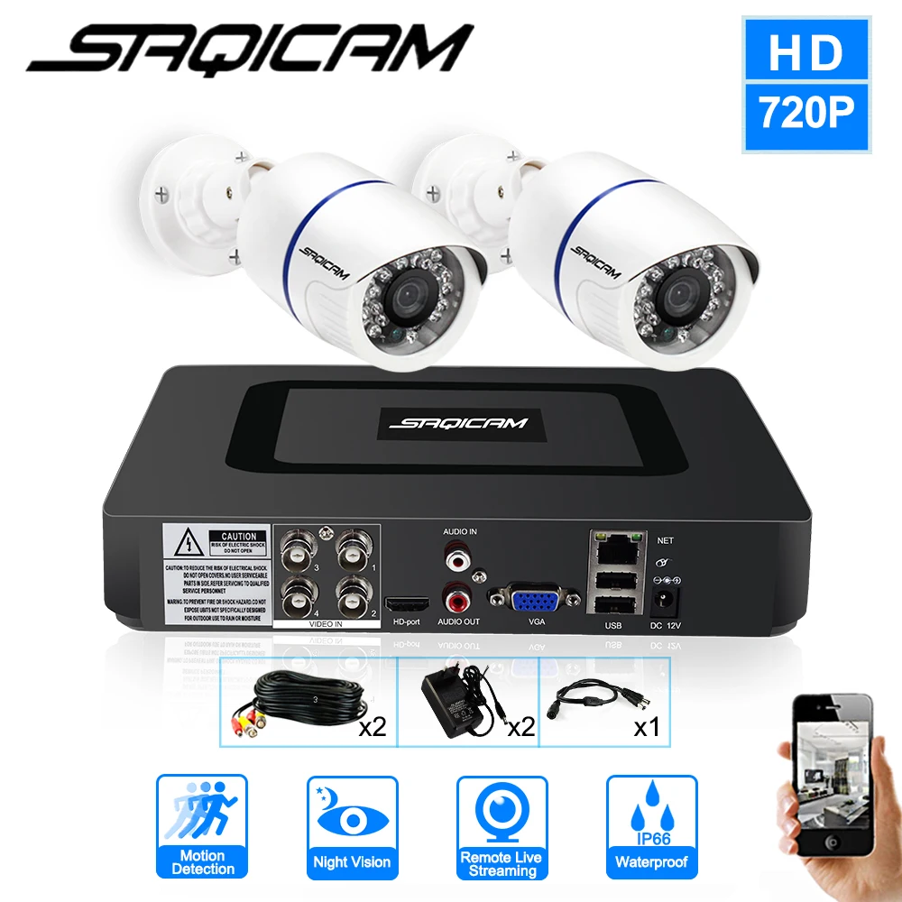 Saqicam 4CH 720P система безопасности 1080N AHD DVR гибридный 2 шт 1200TVL Открытый всепогодный CCTV