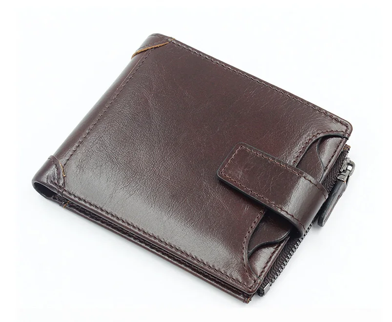 MJ Men's Genuine Leather Wallets Quality Male Short Wallet Real Leather Bi-Fold Wallet Card Holder Coin Purse Coffee Black Khaki (3)