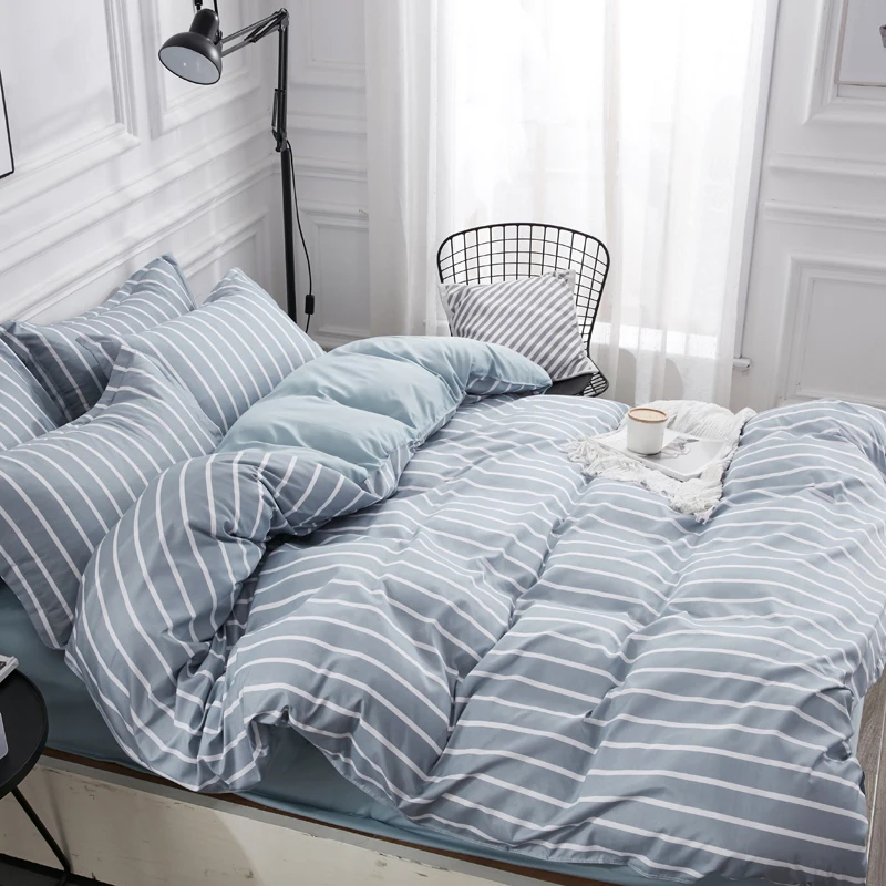 

Blue Bedspread Nordic Bedding Set Bed Flat Sheet Double Duvet Cover Set Bed Linens Euro Pillowcases 3/4pcs Double Set47