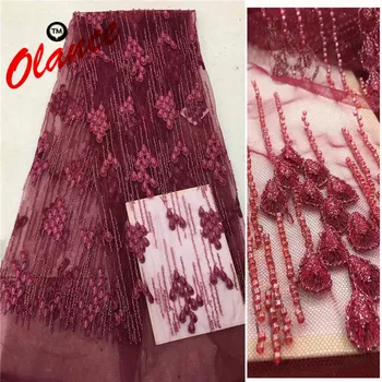

Best quality metal threads embroidered fabric with pearl tube design wedding dress fabric ADP64 Tulle Lace Fabric