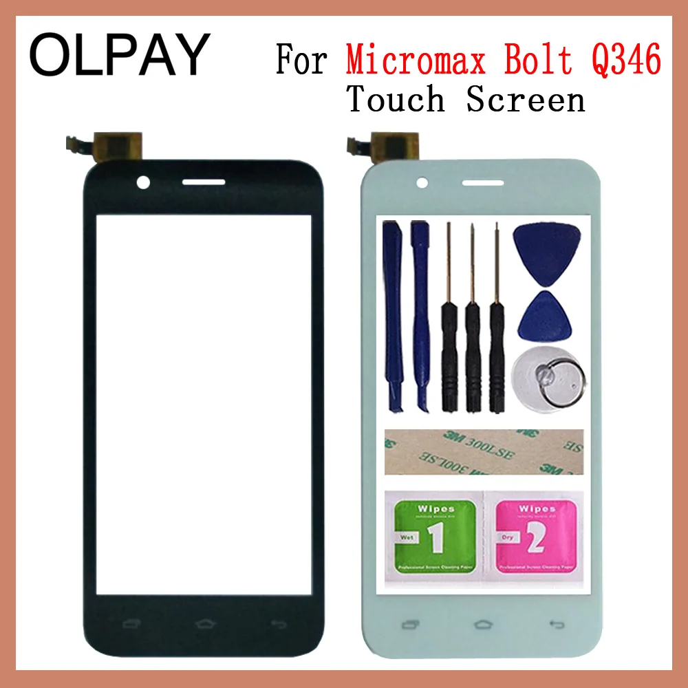 OLPAY 4,5 ''Для Micromax Bolt Q346 сенсорный экран дигитайзер панель передняя внешняя передняя стеклянная линза сенсорные инструменты Бесплатный клей+ салфетки