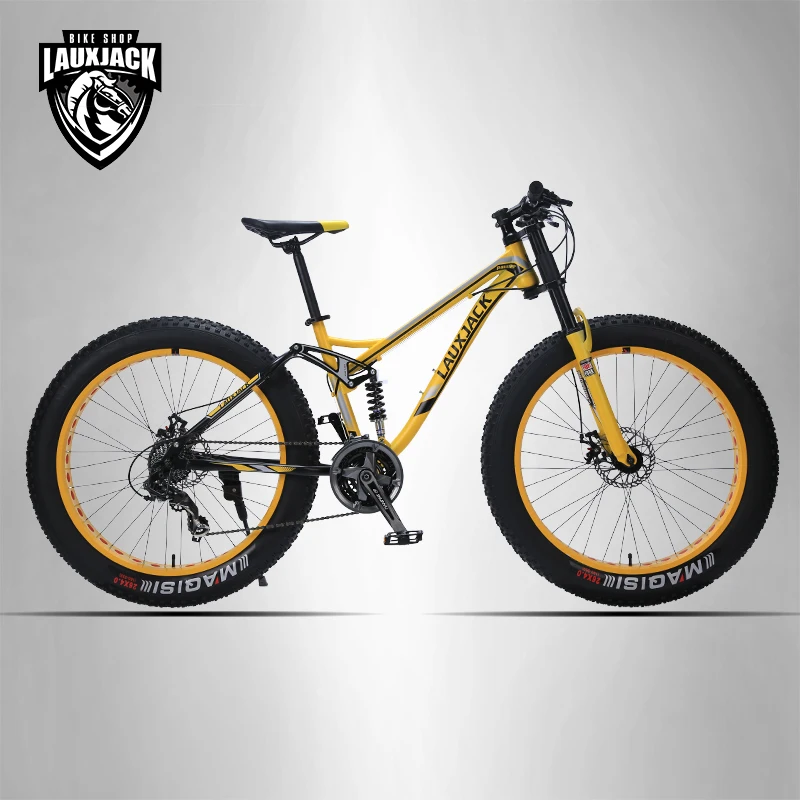 Sale LAUXJACK Mountain bike steel frame 24 speed Shimano mechanical brakes 26 "x4.0 wheels long fork FatBike 2