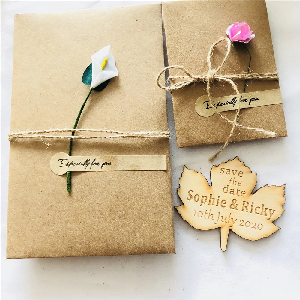 

Personalized Leaf Wedding Save the Date Magnet Wooden Custom Party Favor Wedding Save the Date Magnet with Kraft Cards