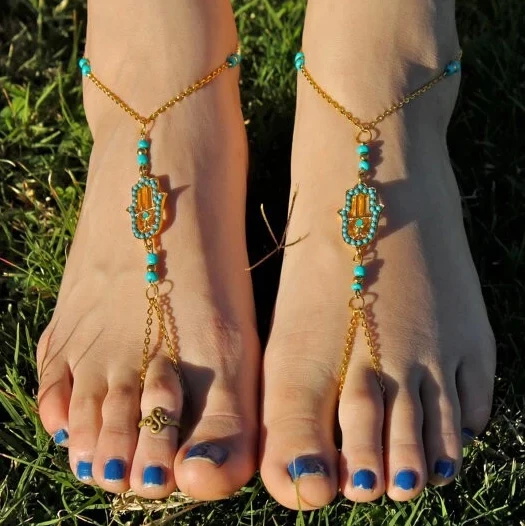 1 PC Arabian Gold Hamsa Fatima Beads Anklet Toe Ring Slave Chain Hand 