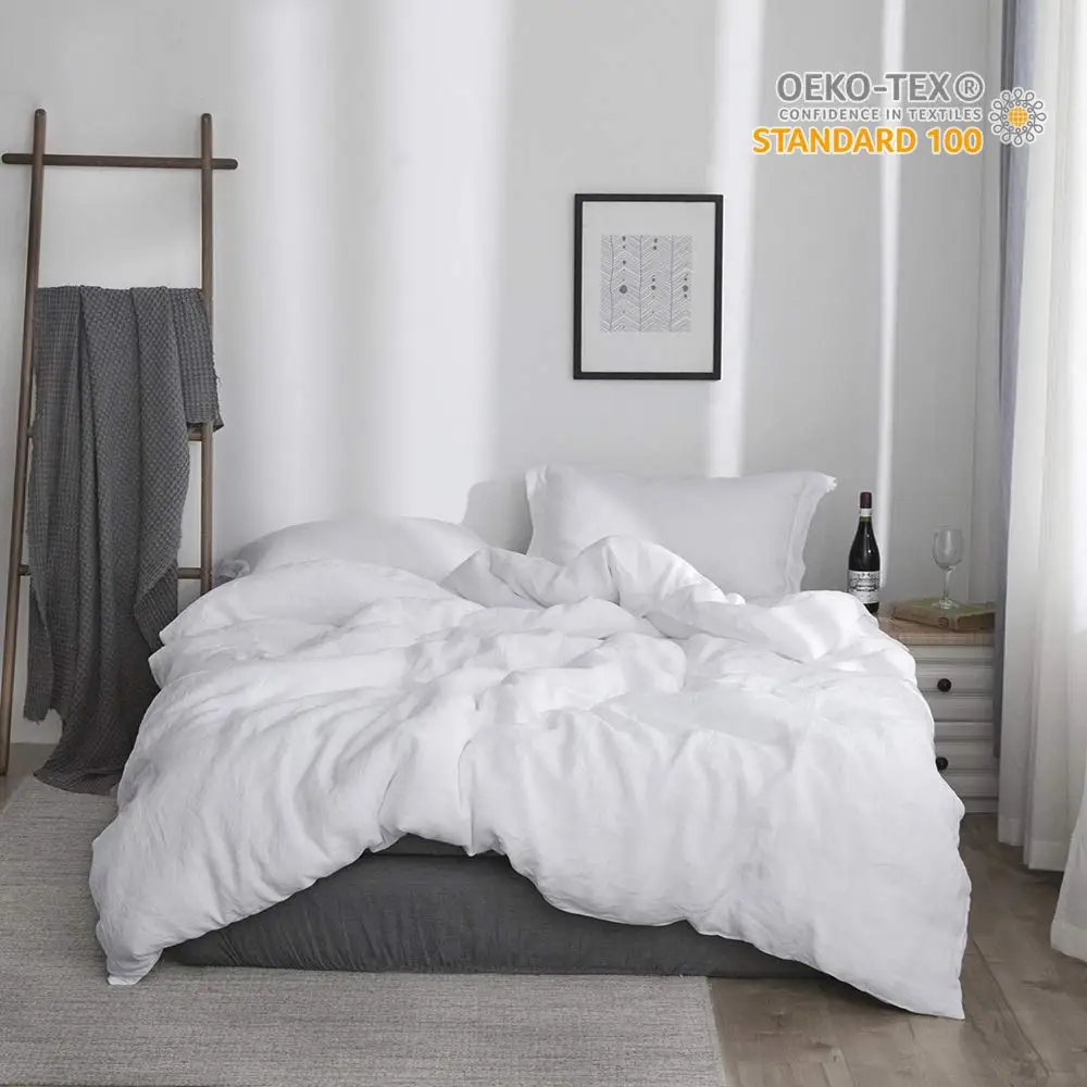 

Simple&Opulence 100% Stone Washed Linen Solid Color Basic Style King Queen Twin Full Duvet Cover Sets