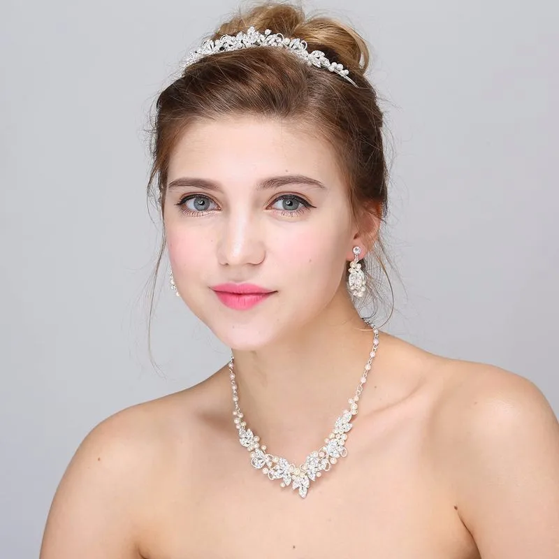 Luxurious Wedding Bridal Jewelry Sets Women Tiara Crown/Necklace/Earring Accessories Pearl