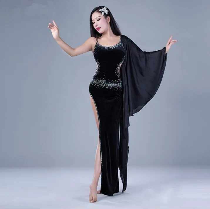 Длинное платье с рукавами крыльями красное черное зеленое|oriental dance costumes|oriental