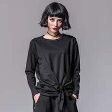 Европа Новинка весна женская уличная мода Свободный o-образным вырезом с длинным рукавом личности черная футболка Топы женские повседневные футболки оверсайз