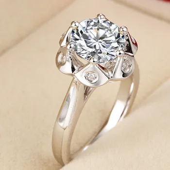 

Top Quality Pure White Gold 14Karat 3CT Fine Diamond Female Engagement Ring Girl Love Best Jewelry Gift