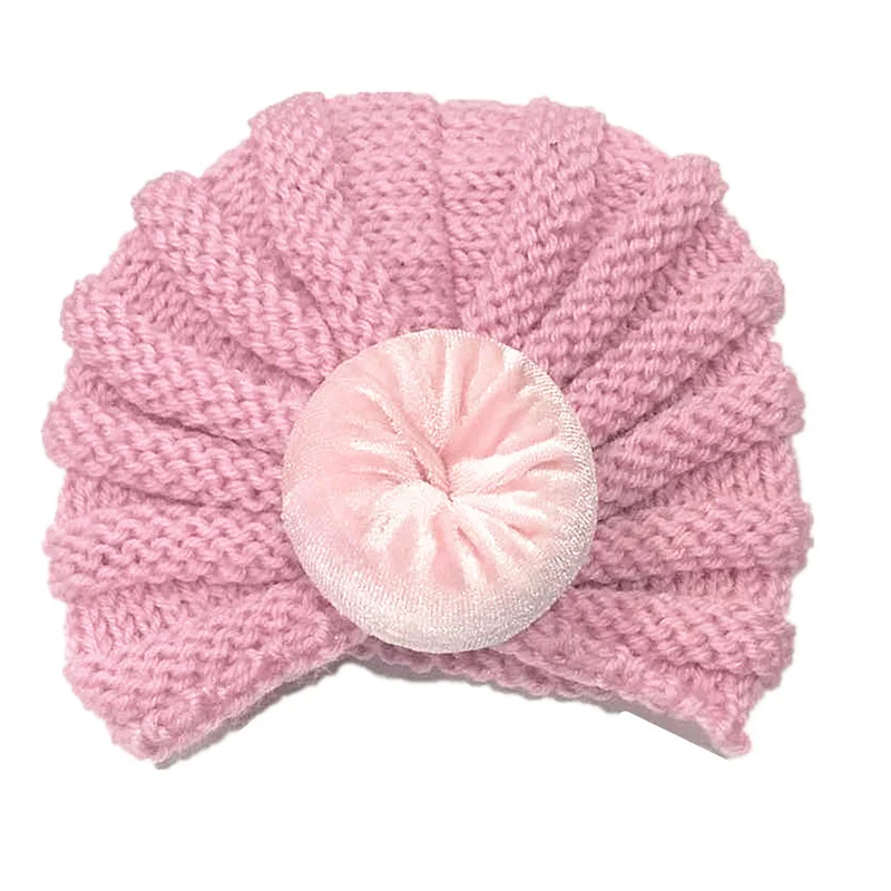 Модная детская зимняя шапка, вязаная детская шапка для девочек, Шапка-бини, детские шапки-тюрбан, 12 цветов, шляпа для фотографирования новорожденных - Цвет: Pink baby hat