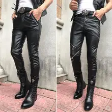 27-36 ночной клуб Для мужчин Новая одежда ди-джей GD тонкий заклепки согреться мотоцикл Искусственная кожа мужские брюки для певицы для сцены костюмы