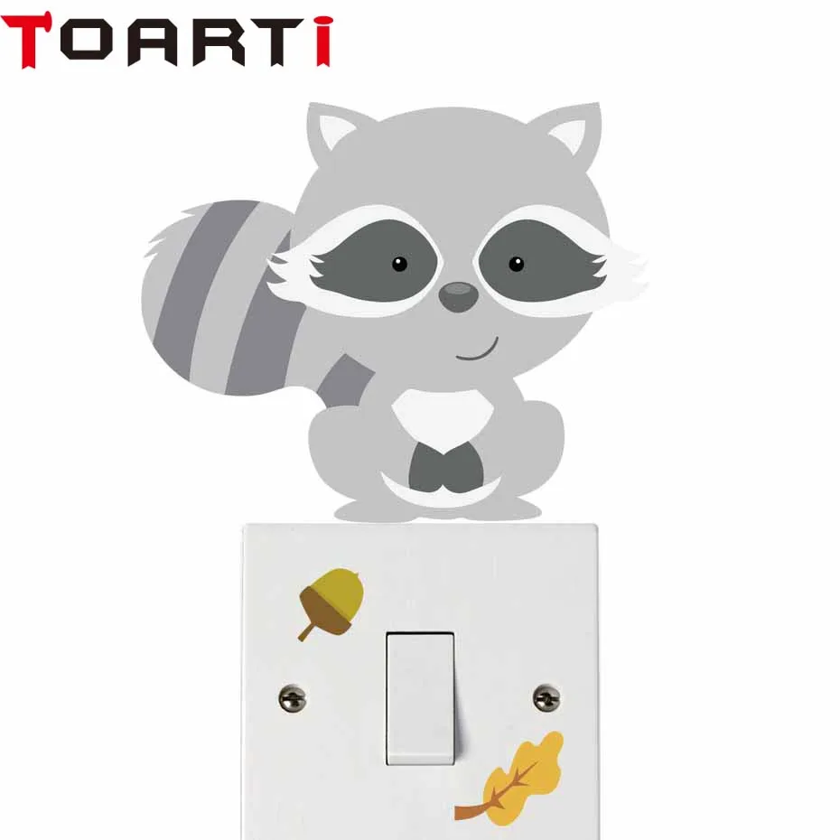 Modern Raccoon Switch Stiker Lucu Kartun Stiker Diri Perekat Tahan Air Wallpaper Dekorasi Rumah Nordic Gaya Dekorasi Kamar Anak