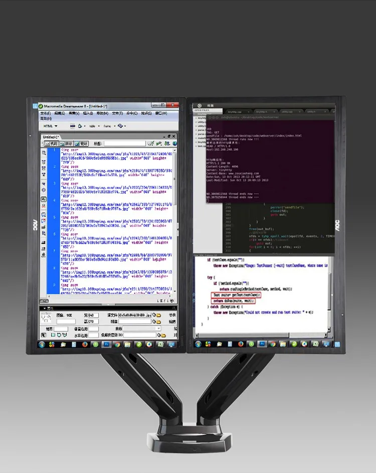 2 экрана, крепление для монитора, газовая пружина, 360 градусов, для рабочего стола, 1"-27", двойной держатель для монитора, кронштейн для телевизора с полным движением, NB F160