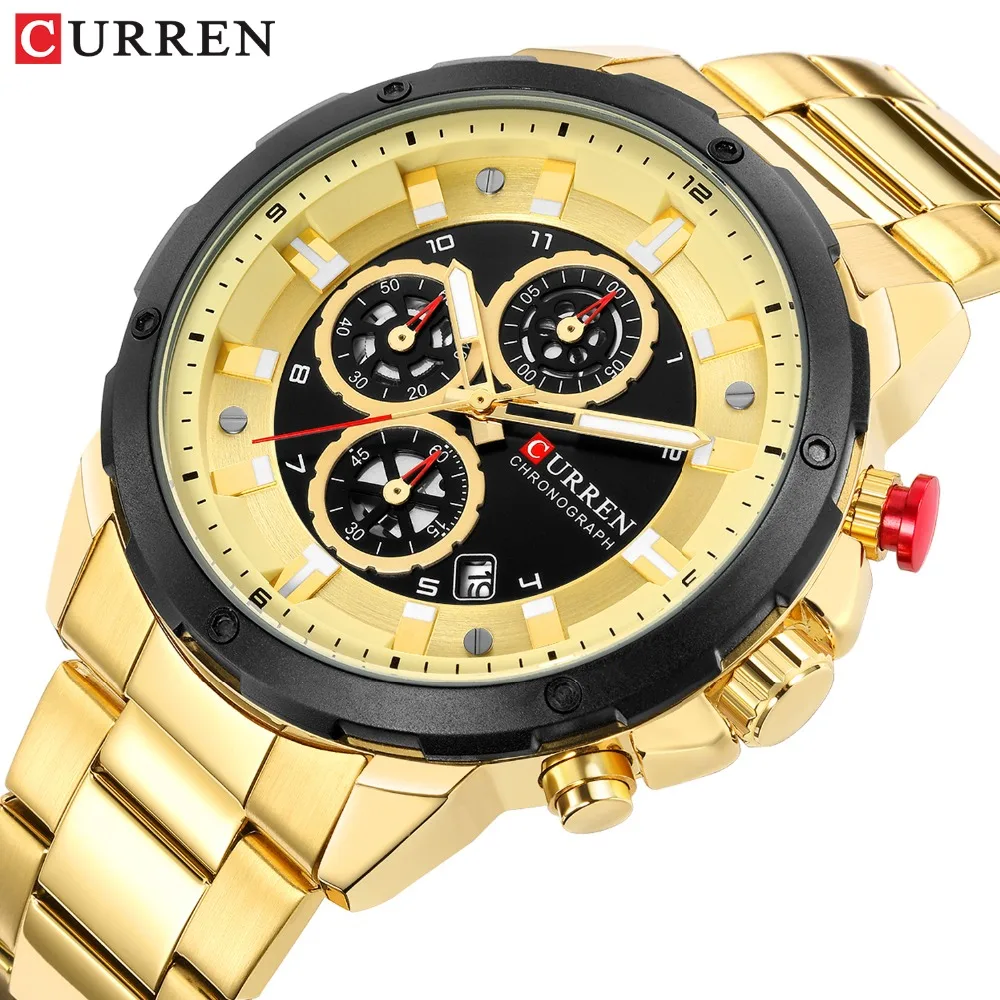 CURREN Chronograph Sport Watches for Men Casual Business Wristwatch with Calendar Quartz Men's Watch Male Clock Relojes Gold