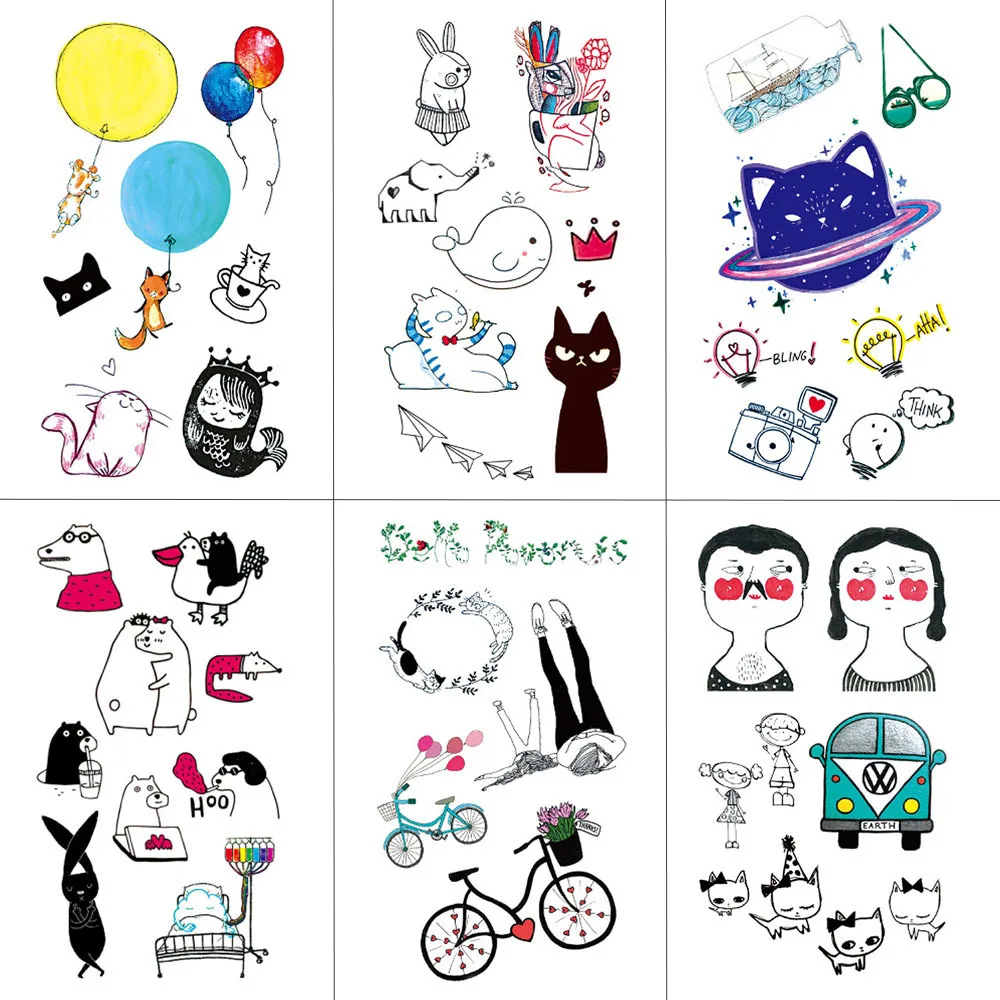 

HXMAN Cartoon Animals Kids Temporary Tattoos Waterproof Fashion Fake Body Art Tattoo Sticker 9.8X6cm Girl Hand Tatoo MX-032