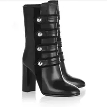 Черные кожаные ботинки с двумя/четырьмя ремешками; Ботильоны на молнии и не сужающемся книзу массивном каблуке; женская обувь; женские осенние винтажные короткие ботинки; botas