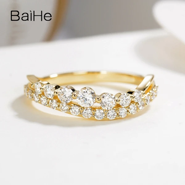 BAIHE Solid 14 K желтое золото(AU585) 0.70ct круглая огранка H/SI натуральные бриллианты Свадебные модные ювелирные изделия Подарочное кольцо