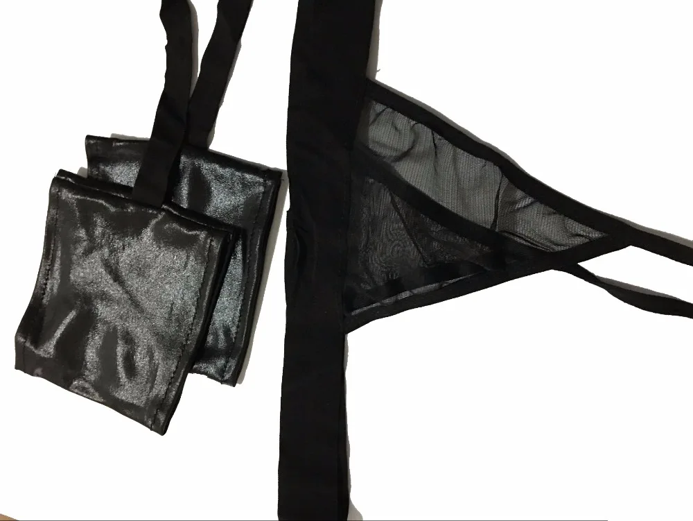 Горячая сексуальная одежда для сна эластичный продукт эротические костюмы Babydoll комплект нижнего белья чулок+ T-back+ наручники из ПВХ 6359