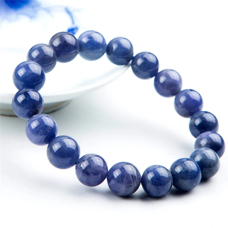 11mm Genuine Natural Tanzanite Blue Gemstone Bracelet For Woman Man Gift Round Beads Stretch Crystal Party AAAAA | Украшения и