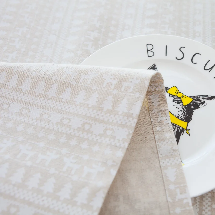  Linen Table Cloth White Deer American Style Printed Christmas Tablecloth Nappe Table Covers Mantele