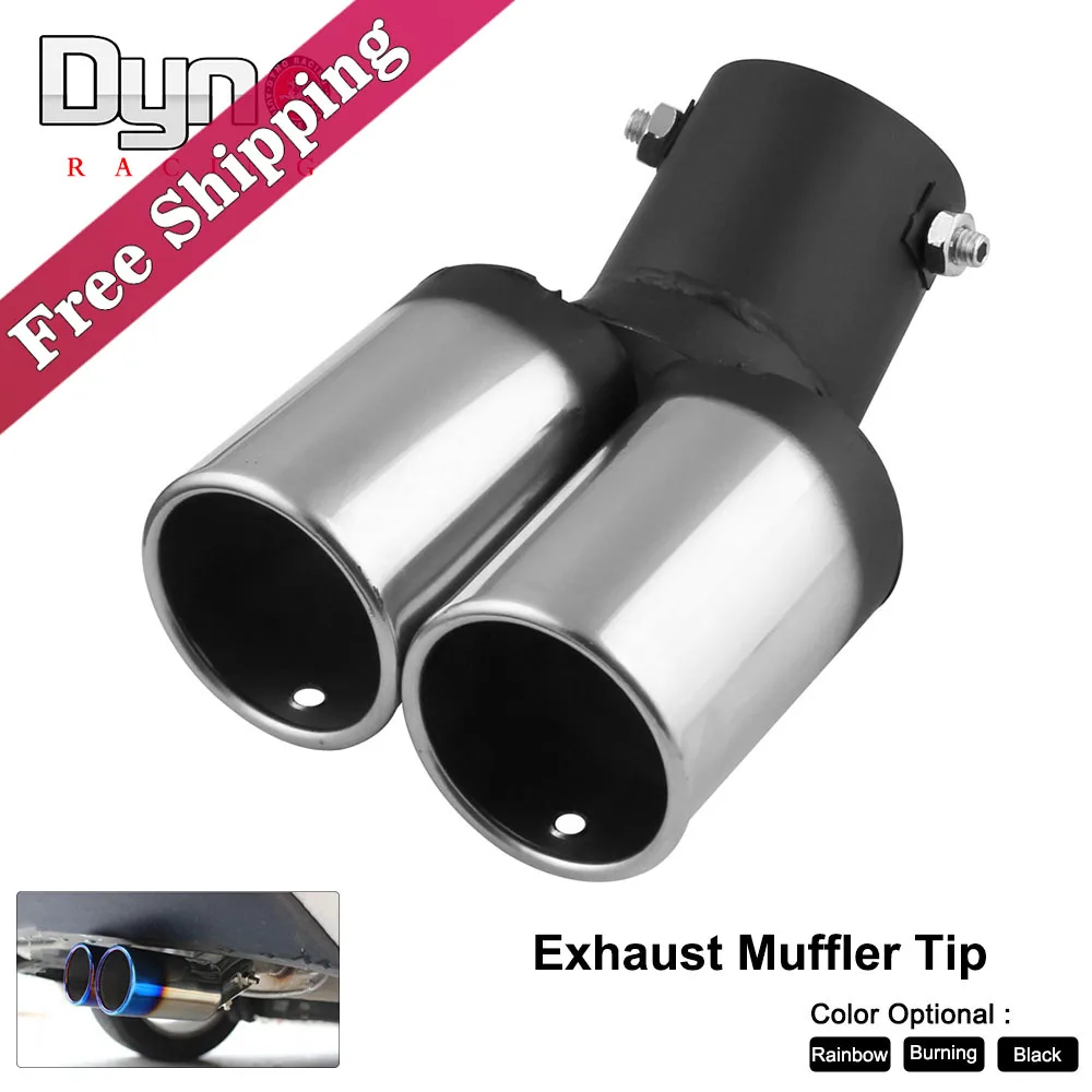 

Car Round Bent Exhaust Muffler Tip Stainless Steel Exhause 1 to 2 Dual Pipe Chrome Trim Modified Rear Tail Throat Liner TP050