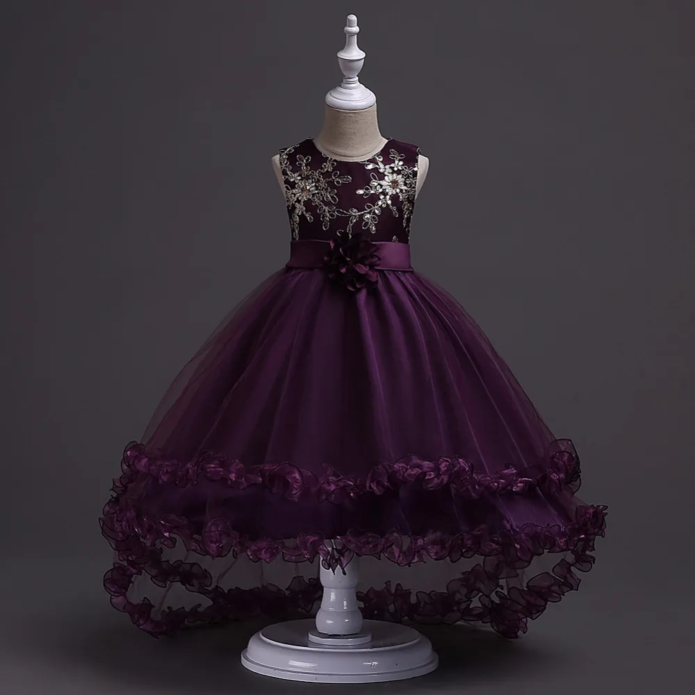 

Luxury Embroidery Ribbon Children Flower Dress Tulle Layers Hemming Girl Dress L428