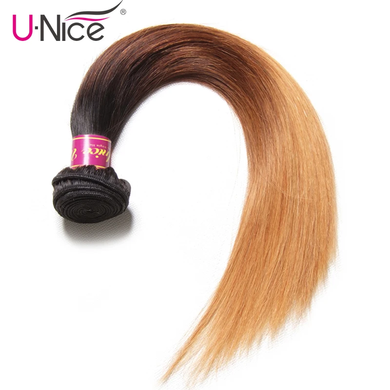 

UNice Hair Color 1B/4/27 Peruvian Straight Hair Weave 1 Piece Ombre Hair Extensions Three Tone Remy Hair Bundles 16-26inch