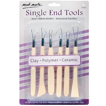 

6PCS Wood Handle Wax Pottery Clay Sculpture Carving Tool DIY Craft Set