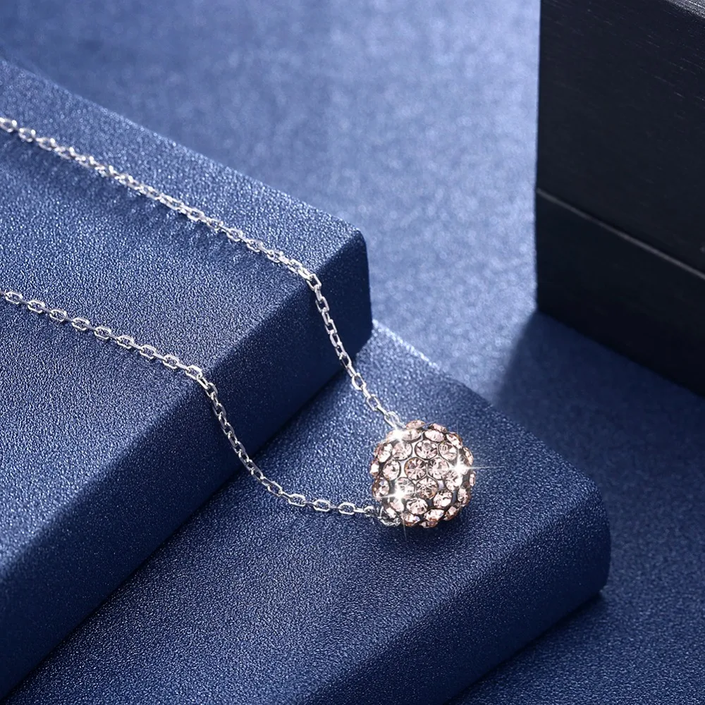 Изысканный Для женщин кулон ожерелье шар кристаллами от Swarovski с 925 пробы серебро цепи, ошейники Anniverysary Jewelry подарки
