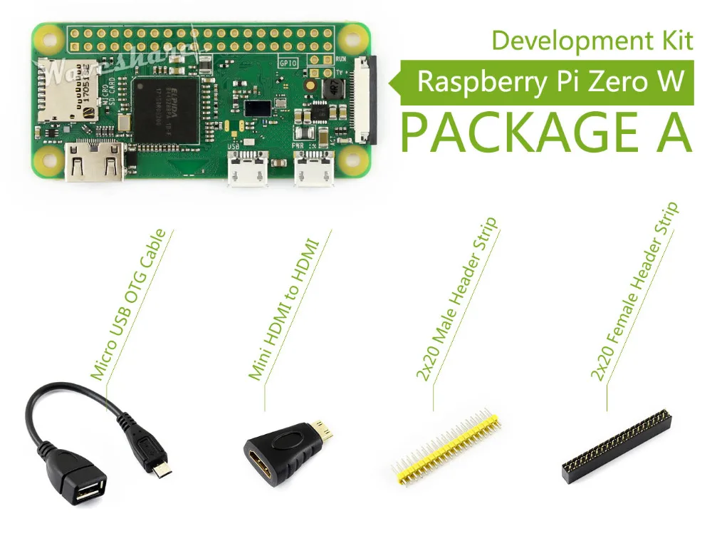 Raspberry Pi Zero W Package A Basic Development Kit Mini HDMI to HDMI Adapter Micro USB OTG Cable and 2x20-pin pinheader strips micro usb 2 0 otg cable adapter elp male micro usb to female usb for samsung lg sony htc android smartphone with otg function