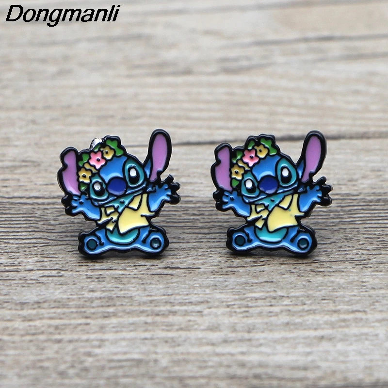 L3709 инопланетянин и стежка мультфильм серьги гвоздики для женщин из нержавеющей стали серьги для пирсинга ювелирные изделия подарок для девочек