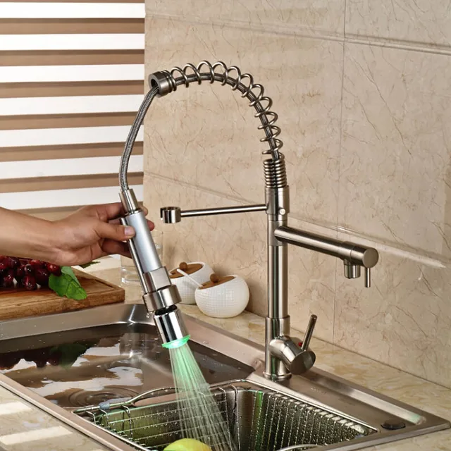 Best Offers Brushed Nickel LED Color Changing Kitchen Faucet Hot and Cold Single Handle Kitchen Mixer Taps Best Offers Brushed Nickel LED Color Changing Kitchen Faucet Hot and Cold Single Handle Kitchen Mixer Taps