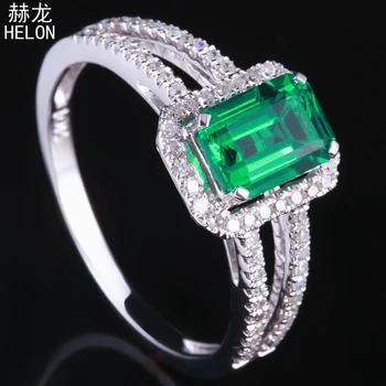 

Solid 10K White Gold Engagement Wedding Natural Diamonds Ring 0.85ct Treated Emerald Gemstone Elegant Jewelry Ring Emerald 7x5mm