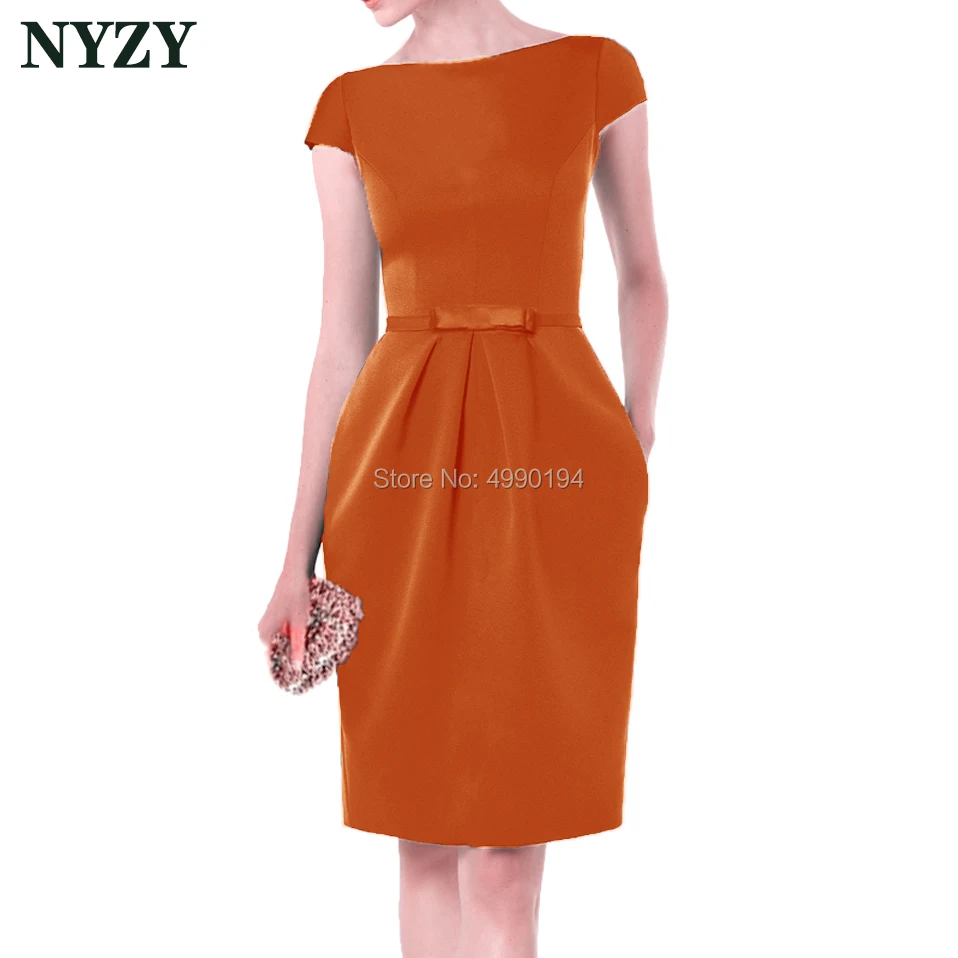 Vestido Robe коктейльные платья nyzy C155B элегантный вырез лодочкой карман черное платье из атласа для Свадебная вечеринка Встреча выпускников/корпоративы выпускной - Цвет: Оранжевый