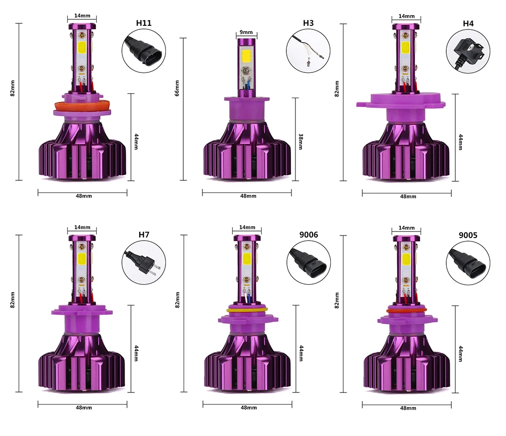 Комплект из 2 предметов, 4 боковой свет H7 H4 Led 9005 HB3 H11 H8 H9 автомобильных фар авто Светодиодная лампа 80 Вт Авто светодиодные лампы с стелек поддержат дыхания арки стелек свет 6000 К белый свет 12 В