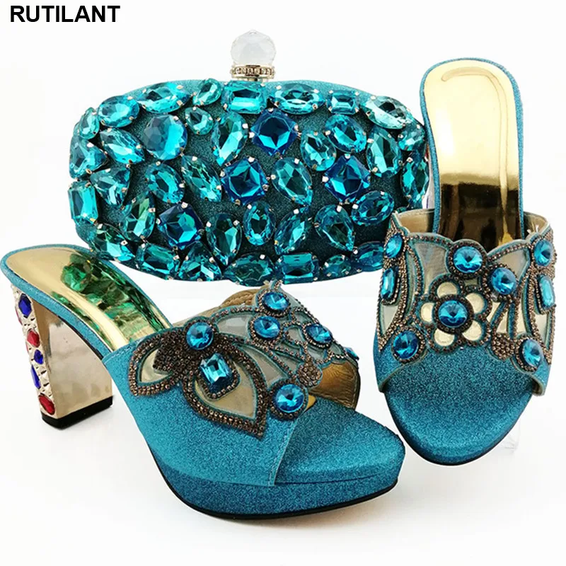

Latest African Wedding Italian Shoe and Bag Sets Shoes and Bag Sets for Women Plus Size Shoes Women Heel Elegant Crystal Shoes