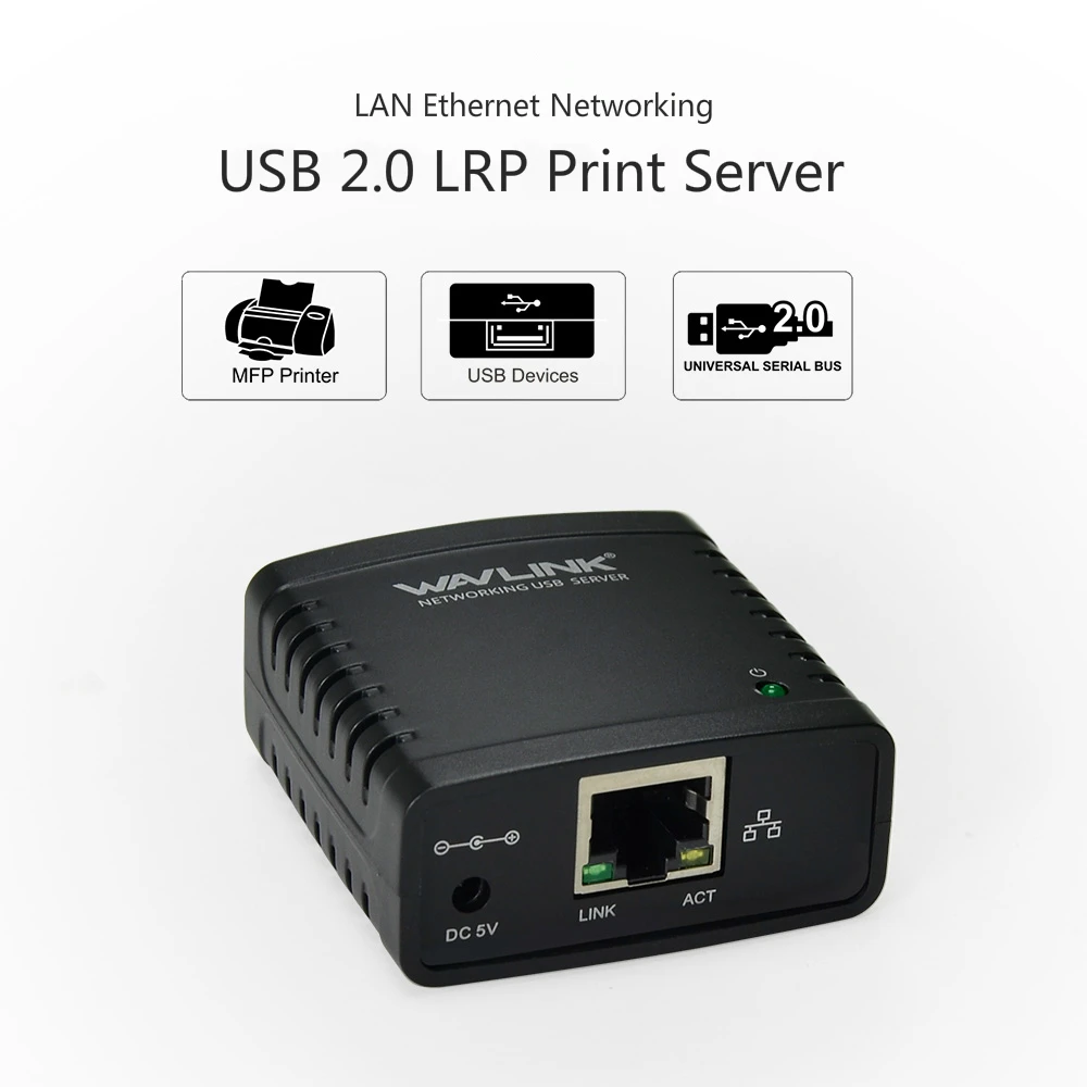 Сетевой адаптер Wavlink USB 2 0 LRP сервер печати usb хаб 100 Мбит/с поделиться сетевыми