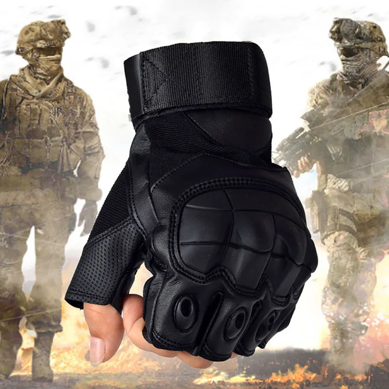 Тактические перчатки без пальцев, военные армейские перчатки для стрельбы, пейнтбола, страйкбола, углеродные жесткие перчатки на полпальца, 3 цвета