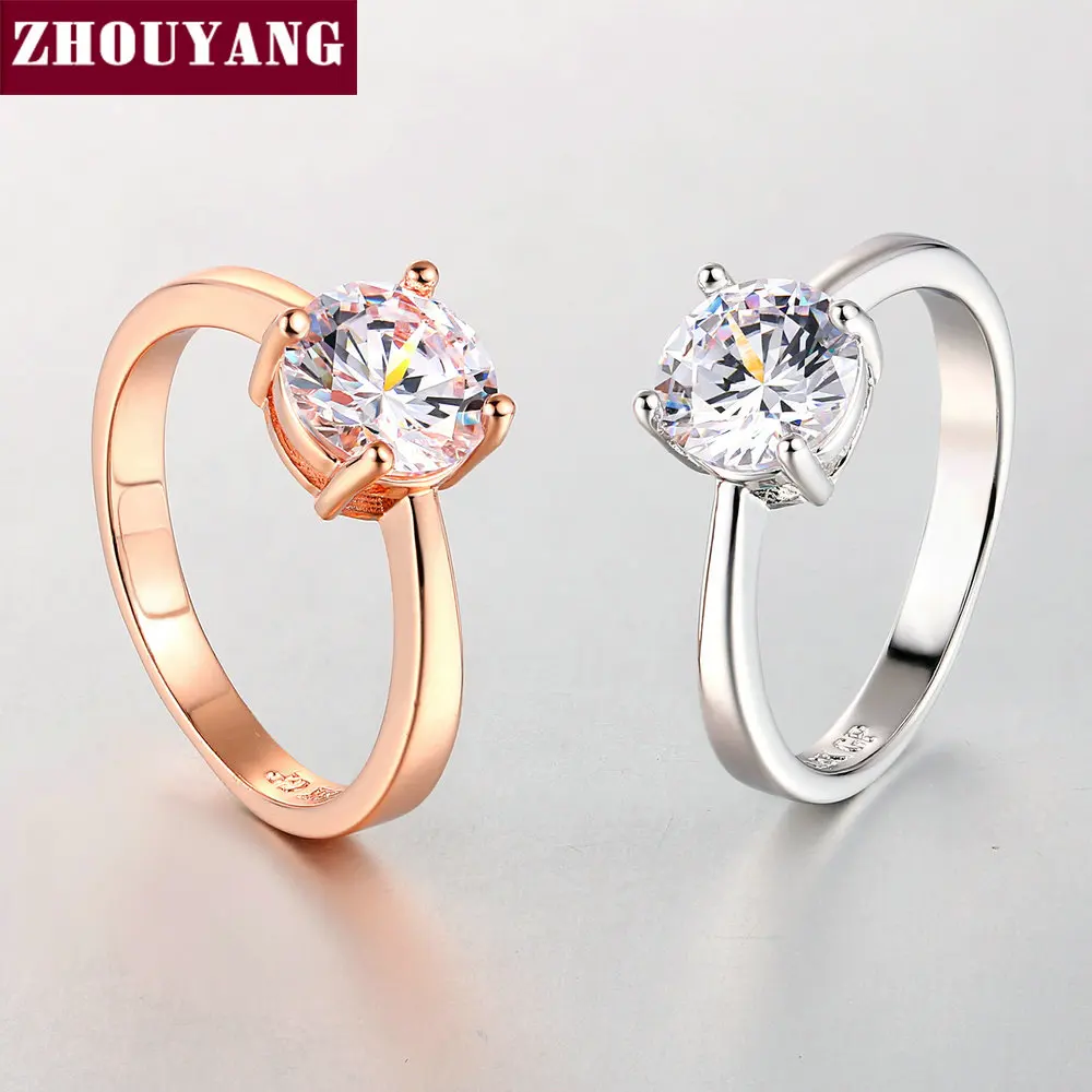 Cubic zircon ring Wedding For Women Four Claw 8mm Cubic Zirconia Engagement Rose Gold Color Flashion Jewelry Girl Friend Gift R333 R335